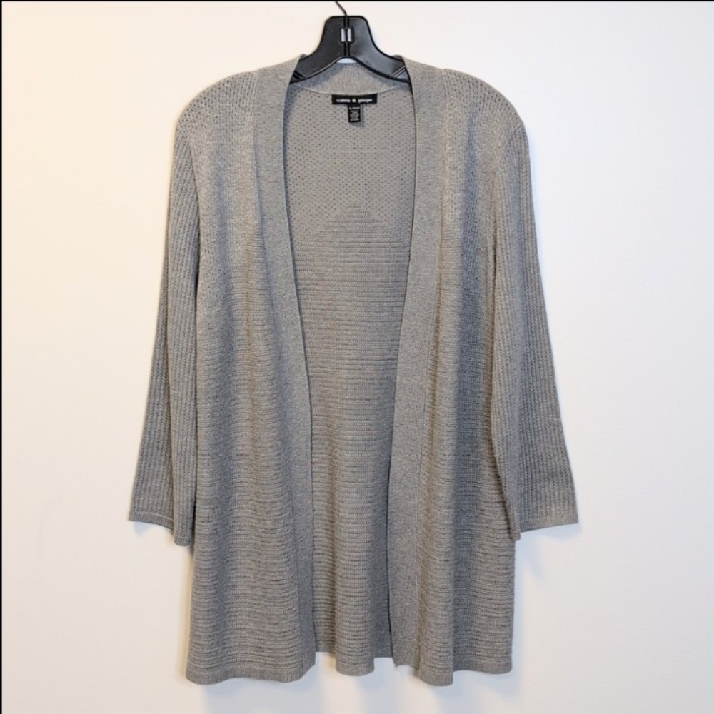 Cable and Gauge Open  Cardigan Gray Knit Sweater Women's XL